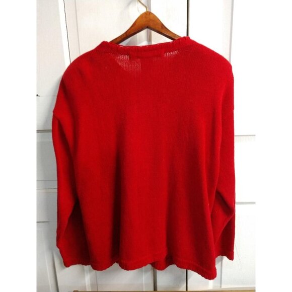 Vintage Victoria Jones Red Cardigan With Snowman Beaded Design Womens L - Picture 7 of 8